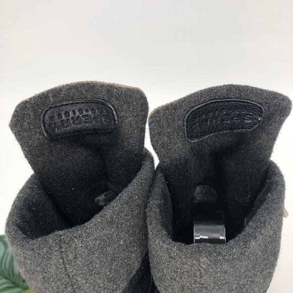 Sperry Black Gray Cream Leather Lace-Up Fold Over Wool Lined Acklin Boots Shoes - Picture 9 of 10